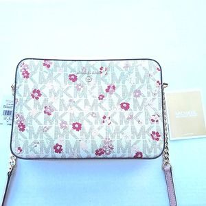 Michael Kors Red and Pink Floral Signature Crossbody Purse